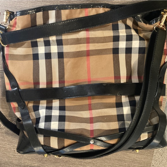 Burberry Bridle Lynher check Leather Buckle Tote Bag Purse - Picture 7 of 16